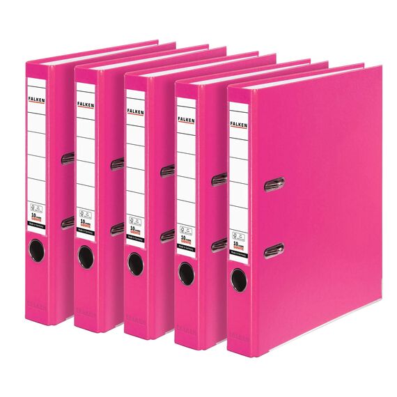Original Falken 5er Pack PP-Color Kunststoff-Ordner. Made in Germany. 5 cm schmal DIN A4 Pastell-Farbe pink Vegan Ringordner Aktenordner Briefordner Büroordner Plastikordner Schlitzordner