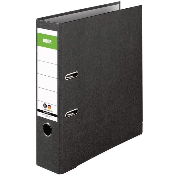 Original DINOR Ordner-Wolkenmarmor-Recycling - Made in Germany. 10er Pack 8 cm breit DIN A4 schwarz Aktenordner Briefordner Büroordner Pappordner Schlitzordner Grüner Balken Blauer Engel