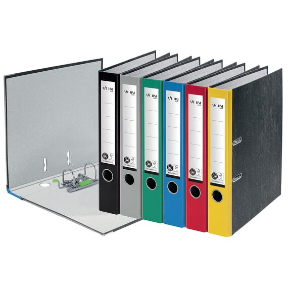 VON Leitz 5er Pack Ordner A4, 100 % Recycling-Karton, Für 350 Blatt, 50 mm Rückenbreite, Klassisch marmoriert, Blauer Engel & FSC-zertifiziert, Für Schule, Studium & Zuhause, Schwarz, 10541095