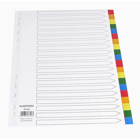5er Set 20-teiliges Register/Trennblätter aus buntem stabilem PP, DIN A4 praktischem Deckblatt aus stabilem Papier zum Beschriften. Trenn-Blätter für die Ordner-Organisation im Büro