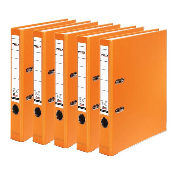 Original Falken 5er Pack PP-Color Kunststoff-Ordner. Made in Germany. 5 cm schmal DIN A4 orange Vegan Ringordner Aktenordner Briefordner Büroordner Plastikordner Schlitzordner
