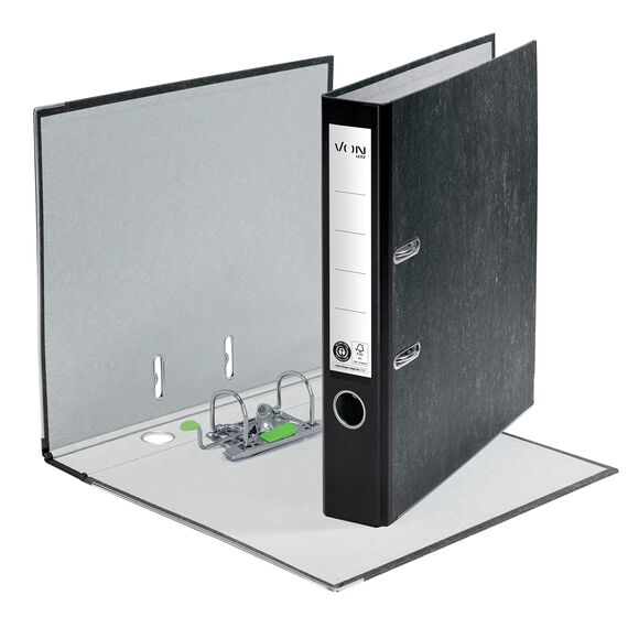 VON Leitz 5er Pack Ordner A4, 100 % Recycling-Karton, Für 350 Blatt, 50 mm Rückenbreite, Klassisch marmoriert, Blauer Engel & FSC-zertifiziert, Für Schule, Studium & Zuhause, Schwarz, 10541095
