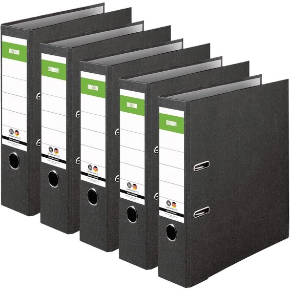 Original DINOR Ordner-Wolkenmarmor-Recycling - Made in Germany. 8 cm breit DIN A4 schwarz Aktenordner Briefordner Büroordner Pappordner Blauer Engel (8cm breit | 5er Pack)