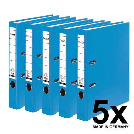 Original Falken 5er Pack PP-Color Kunststoff-Ordner. Made in Germany. 5 cm schmal DIN A4 Pastell-Farbe aqua Vegan Ringordner Aktenordner Briefordner Büroordner Plastikordner Schlitzordner