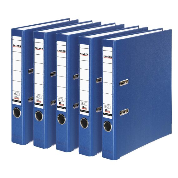 Original Falken 5er Pack PP-Color Kunststoff-Ordner. Made in Germany. 5 cm schmal DIN A4 blau Vegan Ringordner Aktenordner Briefordner Büroordner Plastikordner Schlitzordner