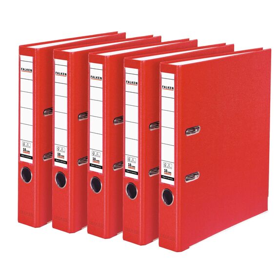 Original Falken 5er Pack PP-Color Kunststoff-Ordner. Made in Germany. 5 cm schmal DIN A4 rot Vegan Ringordner Aktenordner Briefordner Büroordner Plastikordner Schlitzordner