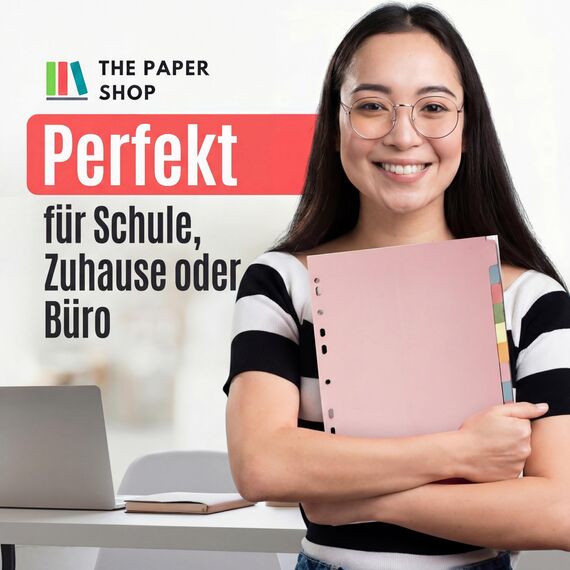 The Paper Shop A4 Ordner Register Unterteiler Hochformat 150 g/m² | 5 Pack | 12-Teilig Mehrfach Gelocht Aus Stabiler Pappe | Farbige Trennblätter für Dokumente Büro Schule Archiv Organisation
