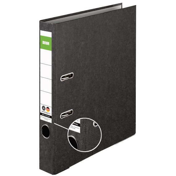 Original DINOR Ordner-Wolkenmarmor-Recycling - Made in Germany. 25er Pack 5 cm breit DIN A4 schwarz Aktenordner Briefordner Büroordner Pappordner Schlitzordner Grüner Balken Blauer Engel