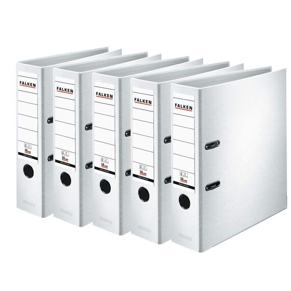 Original Falken 5er Pack PP-Color Kunststoff-Ordner. Made in Germany. 8 cm breit DIN A4 weiß Vegan Ringordner Aktenordner Briefordner Büroordner Plastikordner Schlitzordner