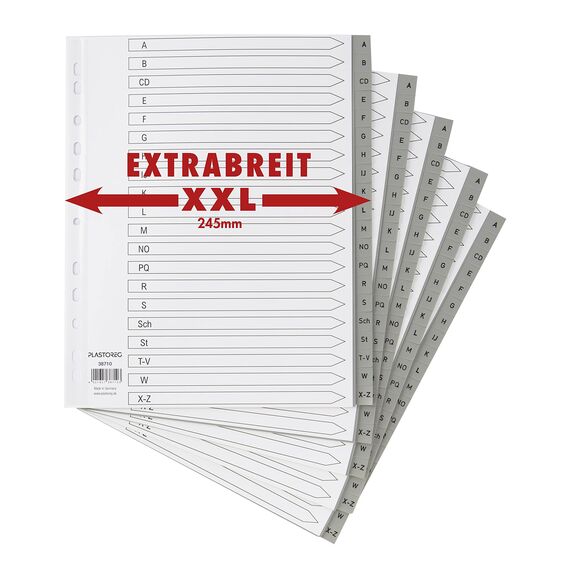 5er Set XXL 20-teiliges Register/Trennblätter extra breit aus PP DIN A4+ mit Buchstaben A-Z, volldeckend + praktischem Deckblatt aus Papier. Trenn-Blätter überbreit für die Ordner-Organisation im Büro