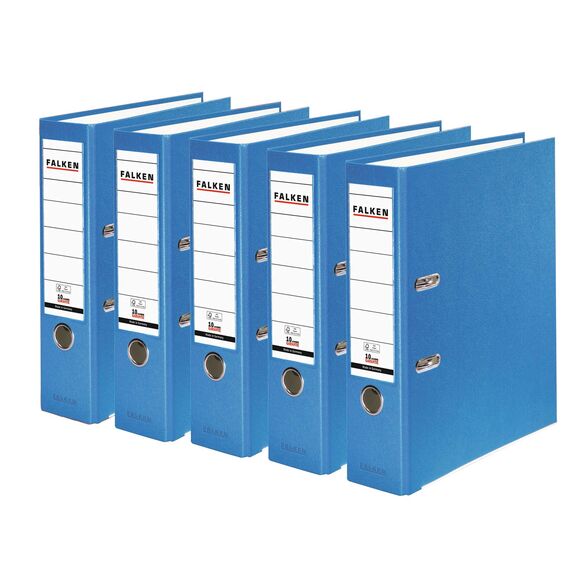 Original Falken 5er Pack PP-Color Kunststoff-Ordner. Made in Germany. 8 cm breit DIN A4 Pastell-Farbe aqua Vegan Ringordner Aktenordner Briefordner Büroordner Plastikordner Schlitzordner