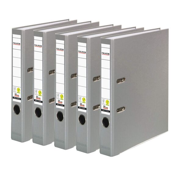 Original Falken 5er Pack PP-Color Kunststoff-Ordner. Made in Germany. 5 cm schmal DIN A4 grau Vegan Ringordner Aktenordner Briefordner Büroordner Plastikordner Schlitzordner