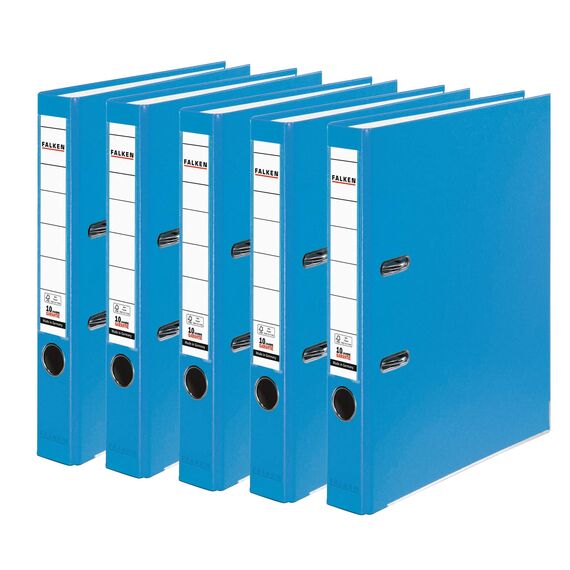 Original Falken 5er Pack PP-Color Kunststoff-Ordner. Made in Germany. 5 cm schmal DIN A4 Pastell-Farbe aqua Vegan Ringordner Aktenordner Briefordner Büroordner Plastikordner Schlitzordner