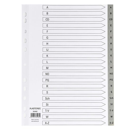 5er Set 20-teiliges Register/Trennblätter aus PP DIN A4 mit Buchstaben A-Z, volldeckend + praktischem Deckblatt aus stabilem Papier zum Beschriften. Trenn-Blätter für die Ordner-Organisation im Büro.
