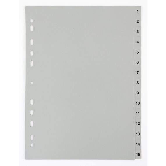5er Set 15-teiliges Register/Trennblätter aus PP, DIN A4 mit Zahlen 1-15, volldeckend + praktischem Deckblatt aus stabilem Papier zum Beschriften. Trenn-Blätter für die Ordner-Organisation im Büro
