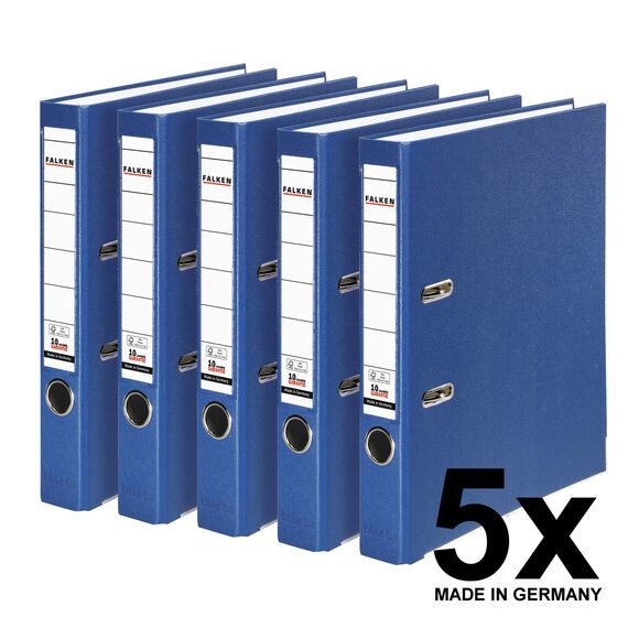 Original Falken 5er Pack PP-Color Kunststoff-Ordner. Made in Germany. 5 cm schmal DIN A4 blau Vegan Ringordner Aktenordner Briefordner Büroordner Plastikordner Schlitzordner