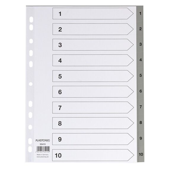 5er Set 10-teiliges Register/Trennblätter aus PP, DIN A4 mit Zahlen 1-10, volldeckend + praktischem Deckblatt aus stabilem Papier zum Beschriften. Trenn-Blätter für die Ordner-Organisation im Büro