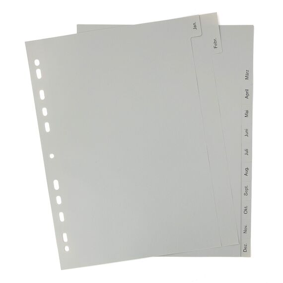 5er Set 12-teiliges Register/Trennblätter aus PP für DIN A4 mit Monaten Jan-Dez + praktischem Deckblatt aus stabilem Papier zum Beschriften. Trenn-Blätter für die Ordner-Organisation im Büro.