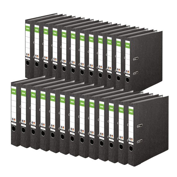 Original DINOR Ordner-Wolkenmarmor-Recycling - Made in Germany. 25er Pack 5 cm breit DIN A4 schwarz Aktenordner Briefordner Büroordner Pappordner Schlitzordner Grüner Balken Blauer Engel