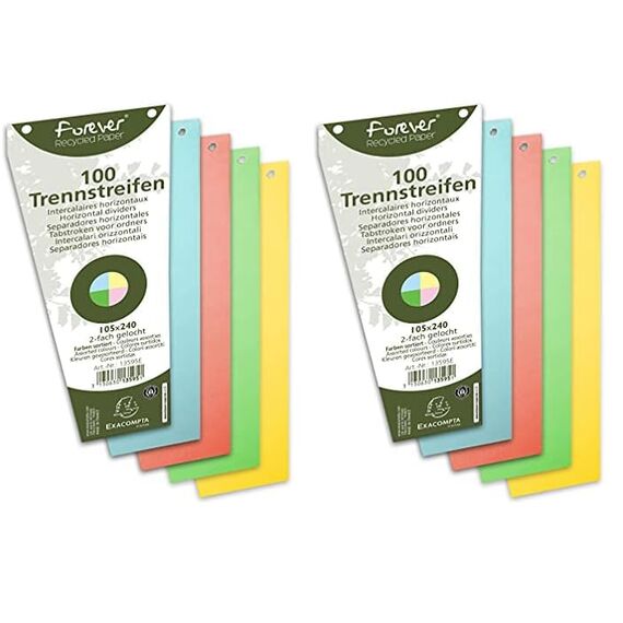 Exacompta 13595B 200er Pack Karton-Trennstreifen. Trapezform farbig sortiert. Für eine übersichtliche Anblage Ihrer Dokumente. Trennlaschen Trennblätter Ordner Register Blauer Engel