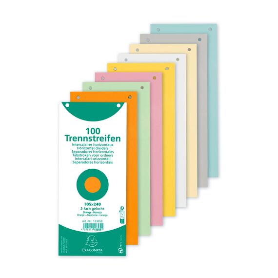 Exacompta 13395B 100er Pack Premium Karton-Trennstreifen. 10,5 x 24 cm farbig sortiert. Für eine übersichtliche Anblage Ihrer Dokumente. Trennlaschen Trennblätter Ordner Register