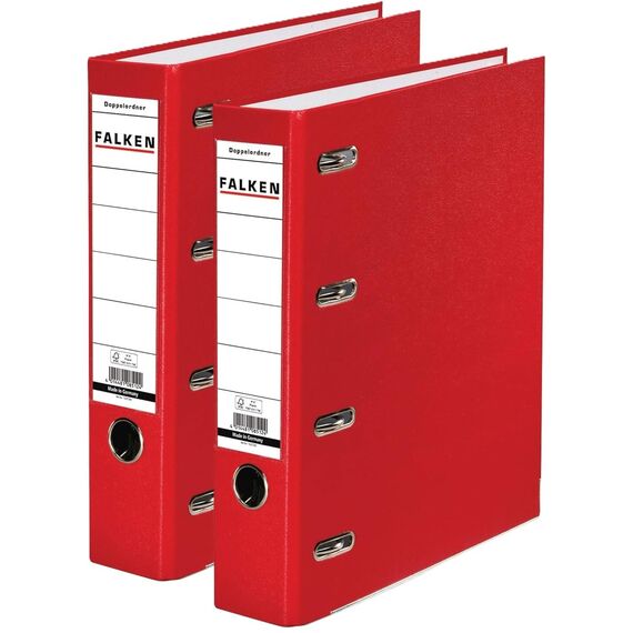 Original Falken PP Kunststoff-Doppelordner. Made in Germany. 7 cm breit für 2x DIN A5 quer Ablage mit Wechselfenster Kontoauszug-Ordner Ringordner (Kunststoffordner, rot, 2er Pack)