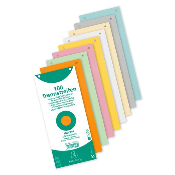 Exacompta 13395B 100er Pack Premium Karton-Trennstreifen. 10,5 x 24 cm farbig sortiert. Für eine übersichtliche Anblage Ihrer Dokumente. Trennlaschen Trennblätter Ordner Register