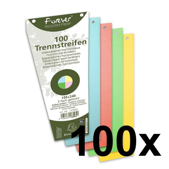 Exacompta 13595B 200er Pack Karton-Trennstreifen. Trapezform farbig sortiert. Für eine übersichtliche Anblage Ihrer Dokumente. Trennlaschen Trennblätter Ordner Register Blauer Engel