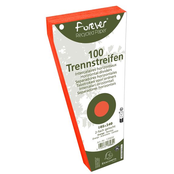 Exacompta - Ref. 13565E – Karton mit 6 Packungen mit je 100 Stück Trapezregister, einfarbig, perforiert, 105 x 240 mm, Orange