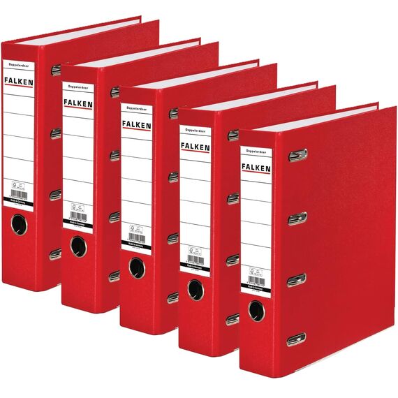 Original Falken PP Kunststoff-Doppelordner. Made in Germany. 7 cm breit für 2x DIN A5 quer Ablage mit Wechselfenster Kontoauszug-Ordner Ringordner (Kunststoffordner, rot, 5er Pack)