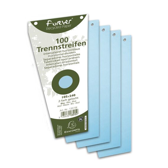 Exacompta 13515B 100er Pack Karton-Trennstreifen. Trapezform blau. Für eine übersichtliche Anblage Ihrer Dokumente. Trennlaschen Trennblätter Ordner Register Blauer Engel
