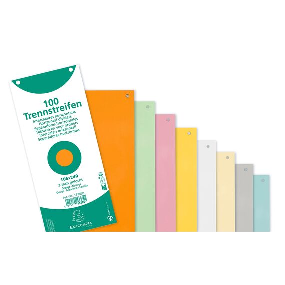 Exacompta 13395B 100er Pack Premium Karton-Trennstreifen. 10,5 x 24 cm farbig sortiert. Für eine übersichtliche Anblage Ihrer Dokumente. Trennlaschen Trennblätter Ordner Register