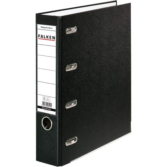 Original Falken PP Kunststoff-Doppelordner. Made in Germany. 7 cm breit für 2x DIN A5 quer Ablage mit Wechselfenster Kontoauszug-Ordner Ringordner (Kunststoffordner, schwarz, 5er Pack)