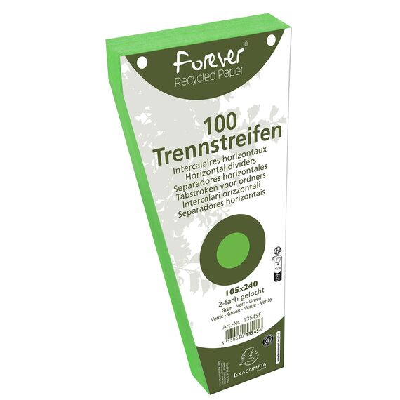 Exacompta - Ref. 13545E – Karton mit 6 Packungen mit je 100 Stück Trapezregister Forever – 105 x 240 mm – Grün