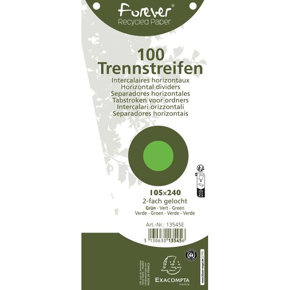 Exacompta - Ref. 13545E – Karton mit 6 Packungen mit je 100 Stück Trapezregister Forever – 105 x 240 mm – Grün