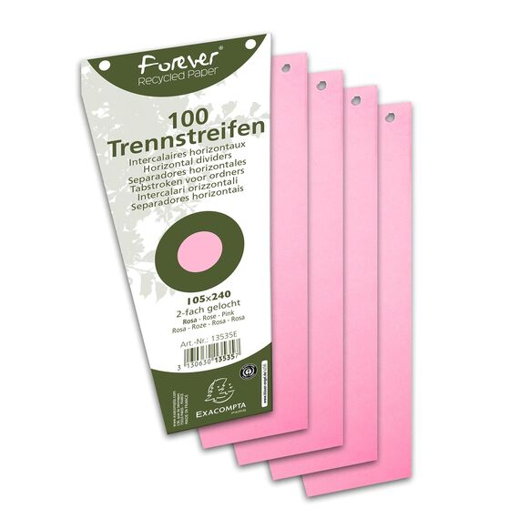Exacompta 13535B 100er Pack Karton-Trennstreifen. Trapezform rosa. Für eine übersichtliche Anblage Ihrer Dokumente. Trennlaschen Trennblätter Ordner Register Blauer Engel