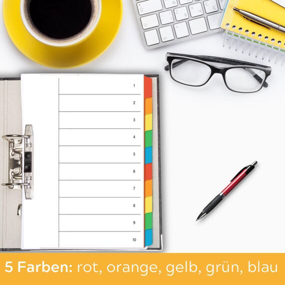 perfect line Ordner-Register DIN-A4, 10-teilig, 5er Set, Karton, Made in Germany, Blauer Engel zertifizert