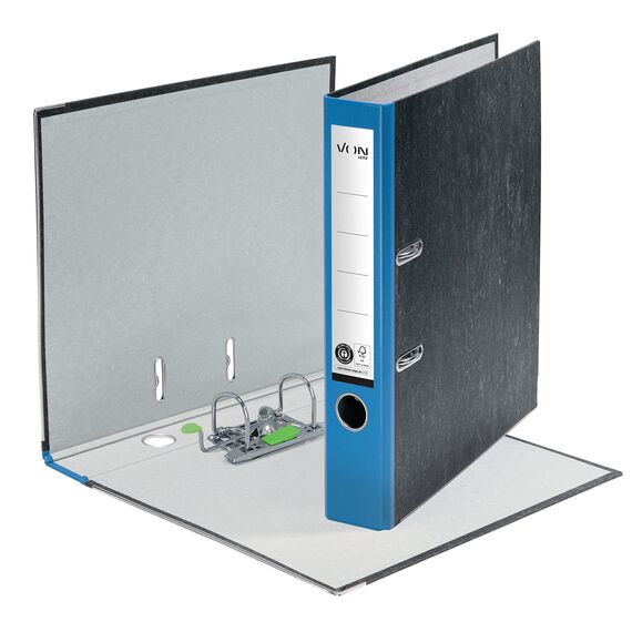 VON Leitz 5er Pack Ordner A4, 100 % Recyclingkarton, 50 mm Rückenbreite, Für 350 Blatt, Marmoriert, Blauer Engel & FSC-zertifiziert, Für Schule, Studium & Haushalt, Blau, 10541035