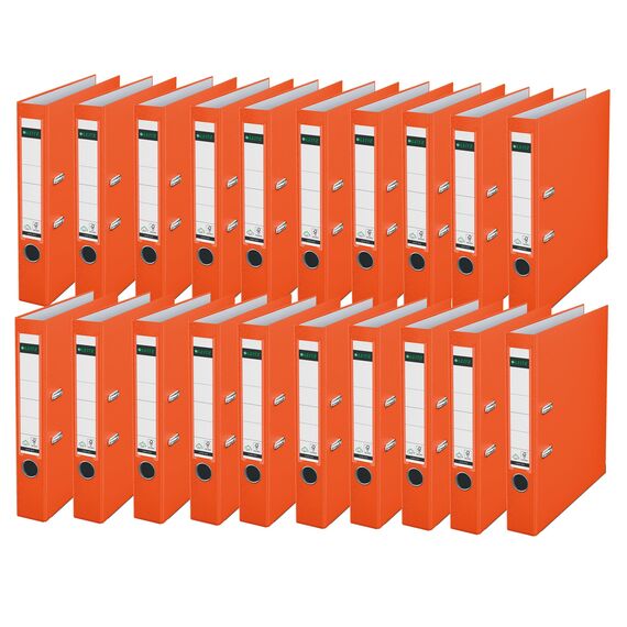 Leitz Qualitäts-Ordner 180° Plastik, 20er Pack, A4, Schmal, Orange, 5,2 cm Rückenbreite, PP-laminierter Einband, 10155045