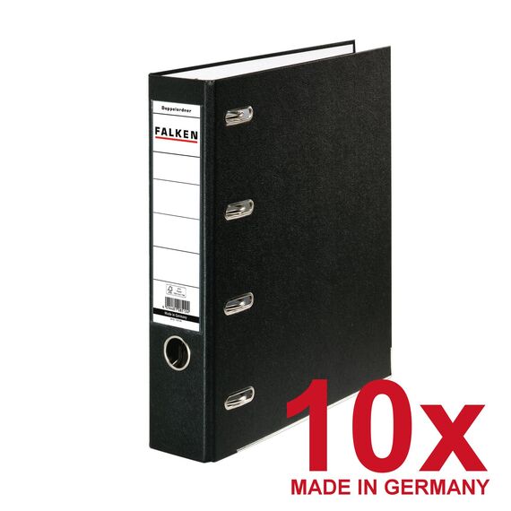 Original Falken 10er Pack PP Kunststoff-Doppelordner. Made in Germany. 7 cm breit schwarz für 2x DIN A5 quer Ablage mit Wechselfenster Kontoauszug-Ordner Ringordner Aktenordner Briefordner Büroordner