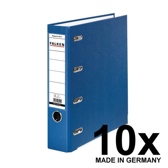 Original Falken 10er Pack PP Kunststoff-Doppelordner. Made in Germany. 7 cm breit blau für 2x DIN A5 quer Ablage mit Wechselfenster Kontoauszug-Ordner Ringordner Aktenordner Briefordner Büroordner