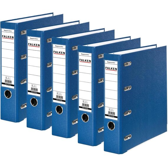 Original Falken PP Kunststoff-Doppelordner. Made in Germany. 7 cm breit für 2x DIN A5 quer Ablage mit Wechselfenster Kontoauszug-Ordner Ringordner (Kunststoffordner, blau, 5er Pack)