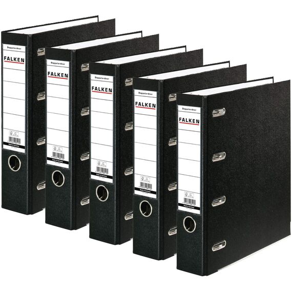Original Falken PP Kunststoff-Doppelordner. Made in Germany. 7 cm breit für 2x DIN A5 quer Ablage mit Wechselfenster Kontoauszug-Ordner Ringordner (Kunststoffordner, schwarz, 5er Pack)
