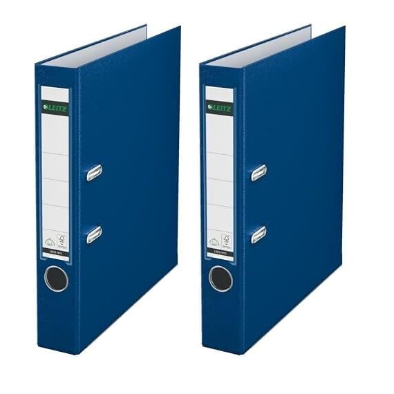 Leitz Qualitäts-Ordner 180° Plastik, das Original, DIN A4 Aktenordner 5 cm schmal, 90% Recycling-Karton, 30% Pre-Consumer Recycling-Kunststoff, Mit 180° Mechanik, 350 Blatt Kapazität, Blau, 10155035