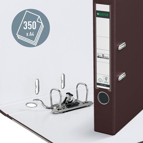 Leitz Qualitäts-Ordner 180° Plastik, 20er Pack, A4, Schmal, Braun, 5,2 cm Rückenbreite, PP-laminierter Einband, 10155075