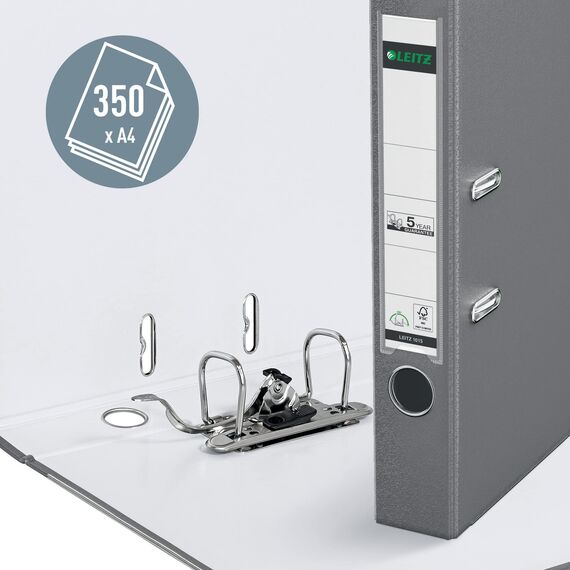 Leitz Qualitäts-Ordner 180° Plastik, 20er Pack, das Original,DIN A4 Aktenordner 5,2 cm, schmal, Kunststoff-Ordner mit PP-laminiertem Einband, Mit 180° Mechanik, Grau, 10155085