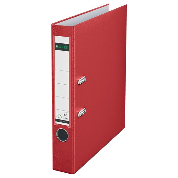 Leitz Qualitäts-Ordner 180° Plastik, das Original, DIN A4 Aktenordner 5 cm schmal, 90% Recycling-Karton, 30% Pre-Consumer Recycling-Kunststoff, Mit 180° Mechanik, 350 Blatt Kapazität, Rot, 10155025