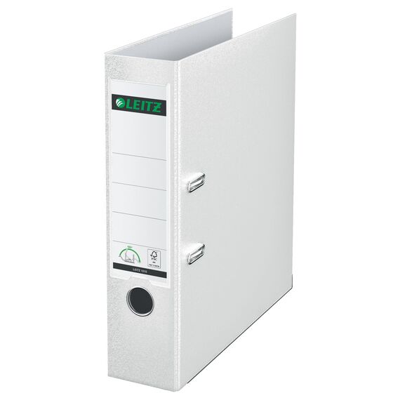 Leitz Qualitäts-Ordner 180° Plastik, das Original, DIN A4 Aktenordner 8 cm breit, 90% Recycling-Karton, 30% Pre-Consumer Recycling-Kunststoff, Mit 180° Mechanik, 600 Blatt Kapazität, Weiß, 10105001