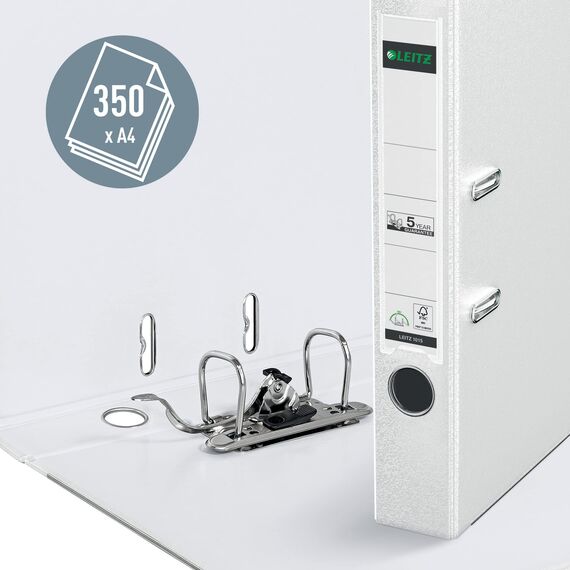 Leitz Qualitäts-Ordner 180° Plastik, 20er Pack, das Original, DIN A4 Aktenordner 5,2 cm, schmal, Kunststoff-Ordner mit PP-laminiertem Einband, Mit 180° Mechanik, Weiß, 10155001
