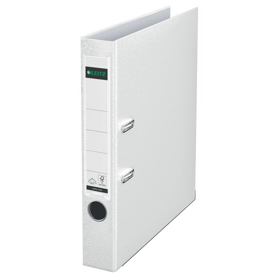 Leitz Qualitäts-Ordner 180° Plastik, das Original, DIN A4 Aktenordner 5 cm schmal, 90% Recycling-Karton, 30% Pre-Consumer Recycling-Kunststoff, Mit 180° Mechanik, 350 Blatt Kapazität, Weiß, 10155001